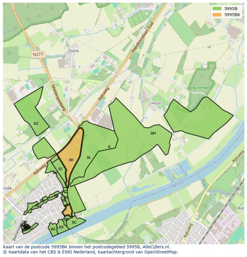 Afbeelding van het postcodegebied 5995 BK op de kaart.