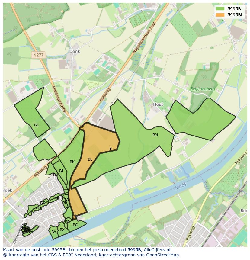 Afbeelding van het postcodegebied 5995 BL op de kaart.