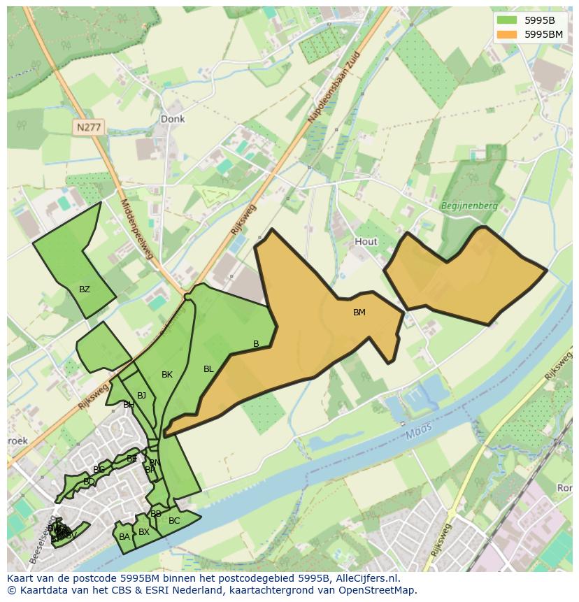 Afbeelding van het postcodegebied 5995 BM op de kaart.