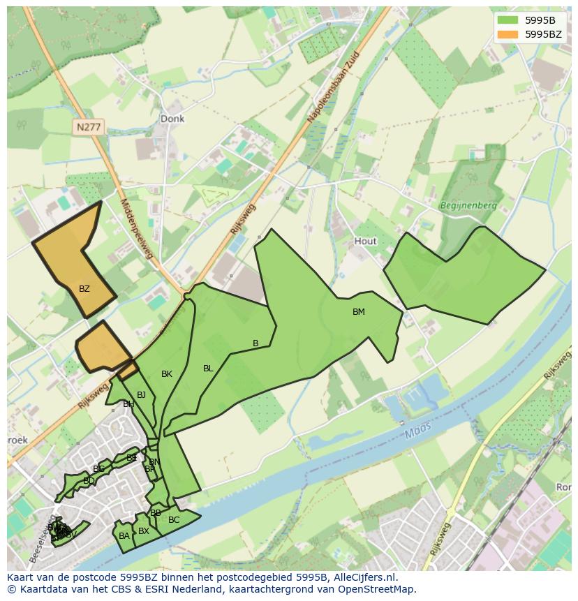 Afbeelding van het postcodegebied 5995 BZ op de kaart.