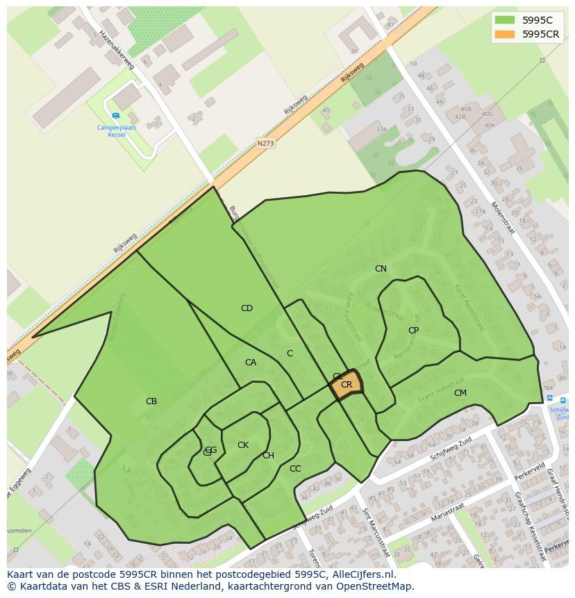 Afbeelding van het postcodegebied 5995 CR op de kaart.