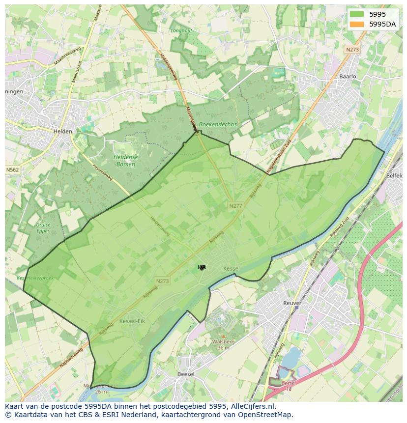 Afbeelding van het postcodegebied 5995 DA op de kaart.