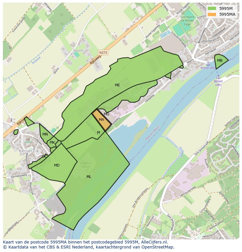 Afbeelding van het postcodegebied 5995 MA op de kaart.