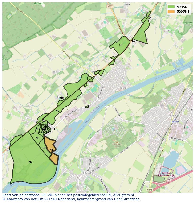Afbeelding van het postcodegebied 5995 NB op de kaart.