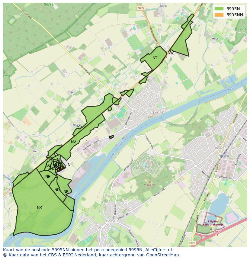 Afbeelding van het postcodegebied 5995 NN op de kaart.