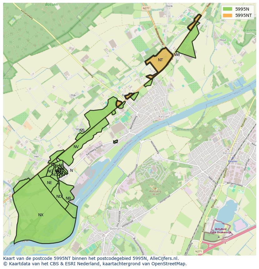 Afbeelding van het postcodegebied 5995 NT op de kaart.