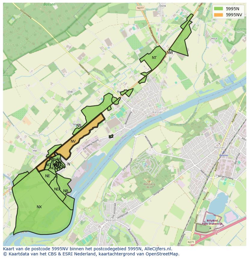Afbeelding van het postcodegebied 5995 NV op de kaart.