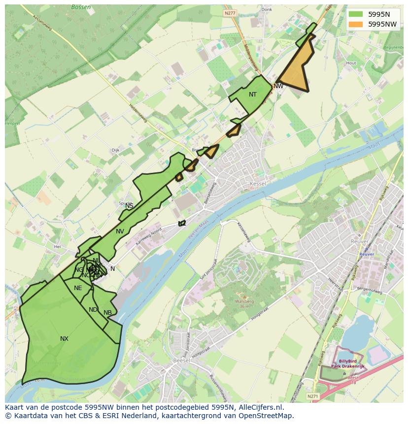 Afbeelding van het postcodegebied 5995 NW op de kaart.
