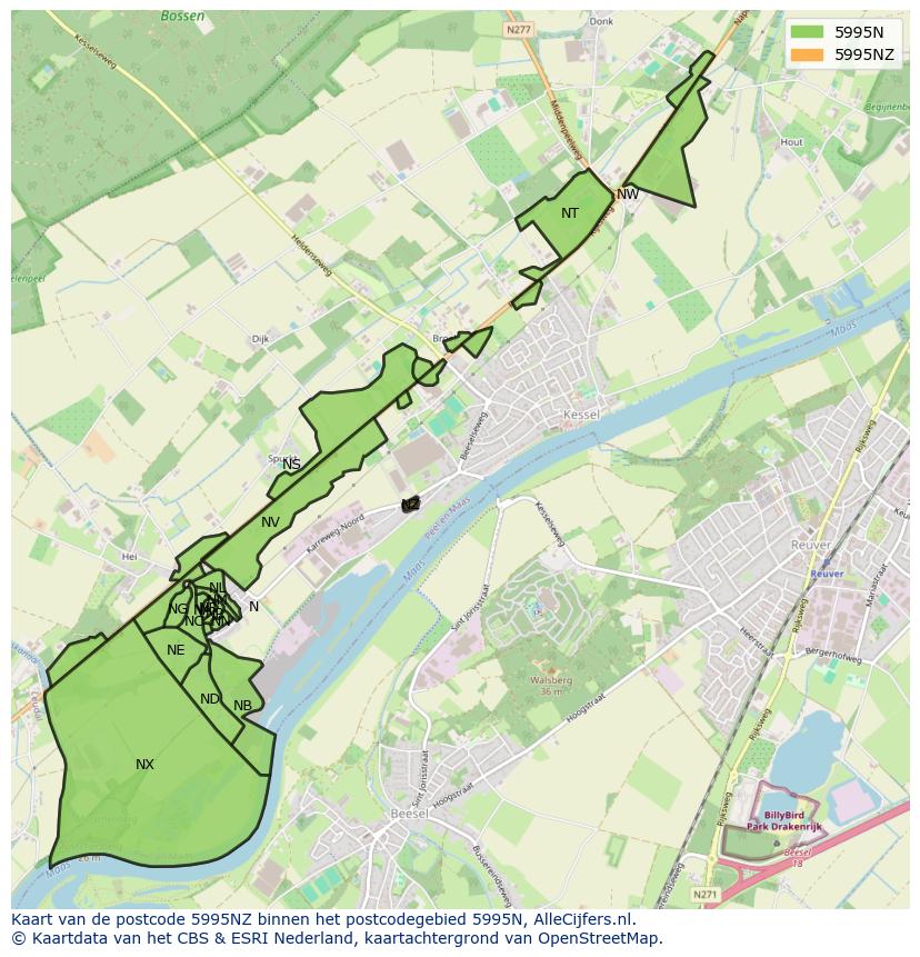 Afbeelding van het postcodegebied 5995 NZ op de kaart.