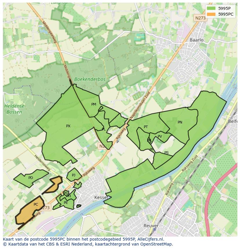 Afbeelding van het postcodegebied 5995 PC op de kaart.