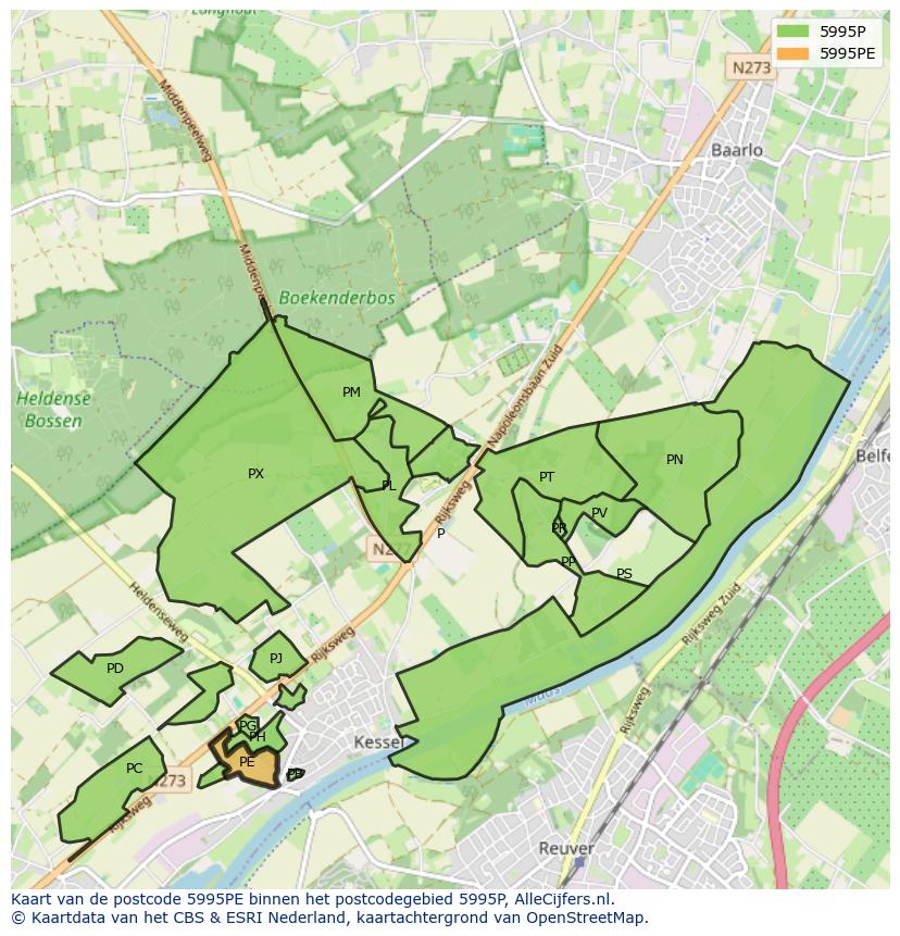 Afbeelding van het postcodegebied 5995 PE op de kaart.
