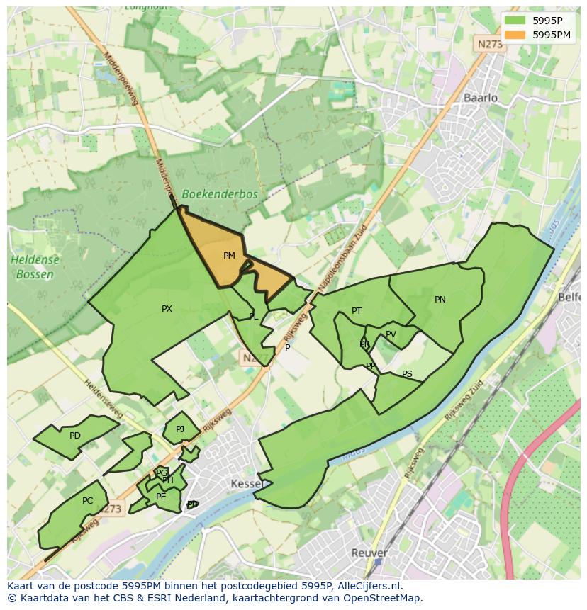 Afbeelding van het postcodegebied 5995 PM op de kaart.