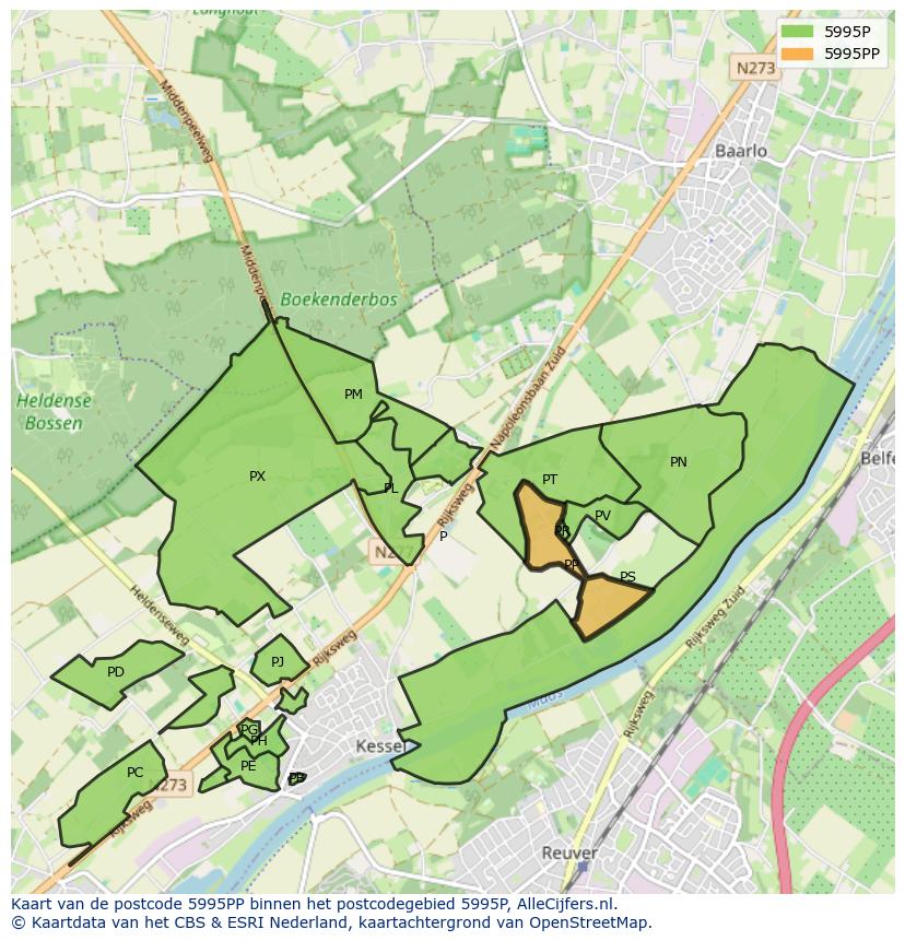 Afbeelding van het postcodegebied 5995 PP op de kaart.