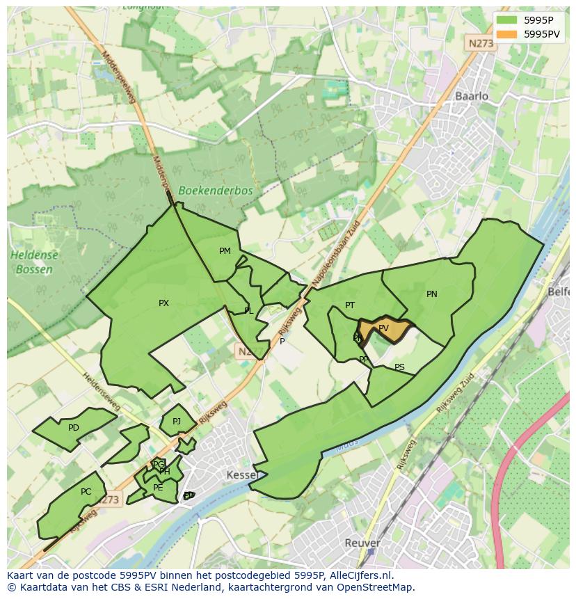 Afbeelding van het postcodegebied 5995 PV op de kaart.