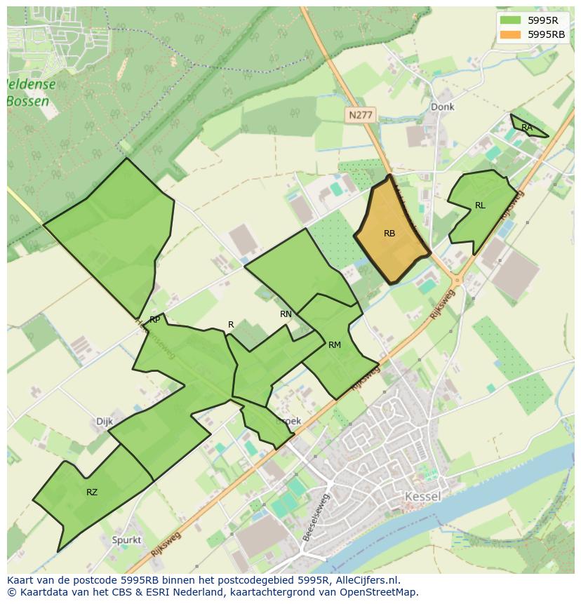 Afbeelding van het postcodegebied 5995 RB op de kaart.