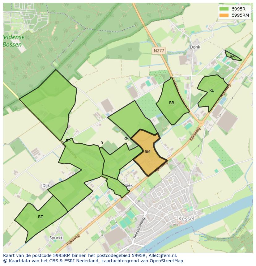 Afbeelding van het postcodegebied 5995 RM op de kaart.