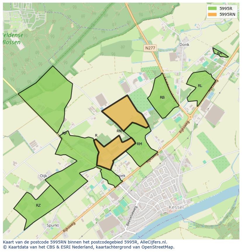 Afbeelding van het postcodegebied 5995 RN op de kaart.