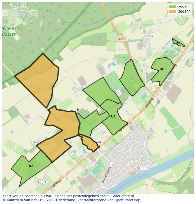 Afbeelding van het postcodegebied 5995 RP op de kaart.