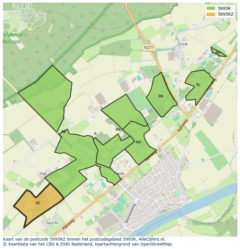 Afbeelding van het postcodegebied 5995 RZ op de kaart.