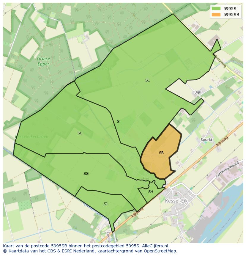 Afbeelding van het postcodegebied 5995 SB op de kaart.