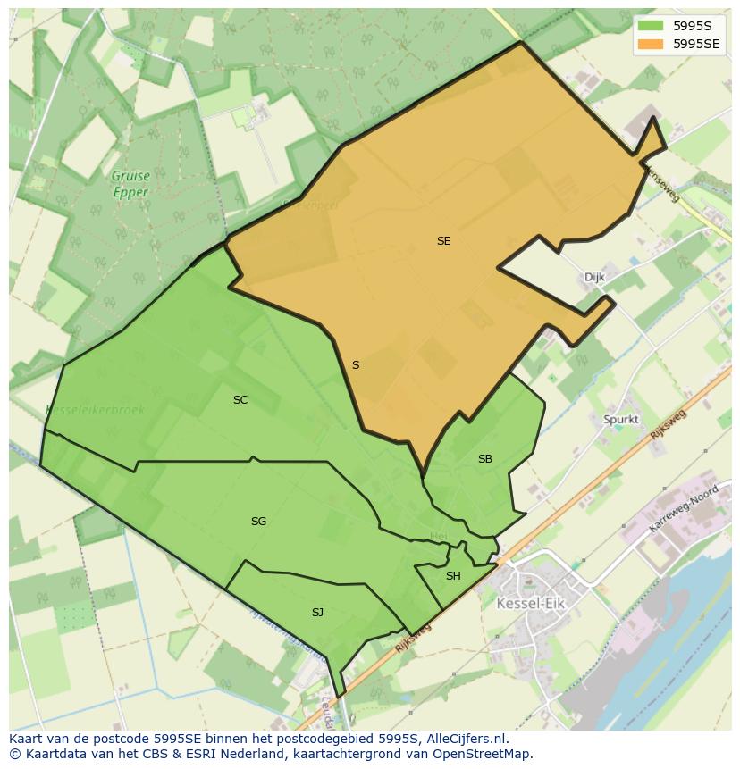 Afbeelding van het postcodegebied 5995 SE op de kaart.