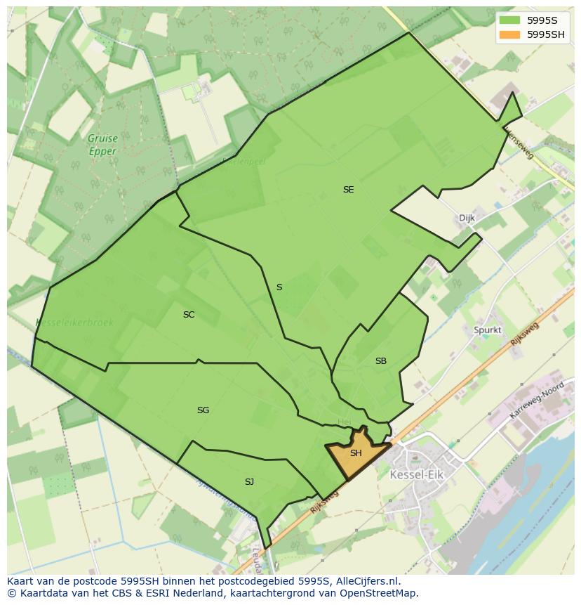 Afbeelding van het postcodegebied 5995 SH op de kaart.