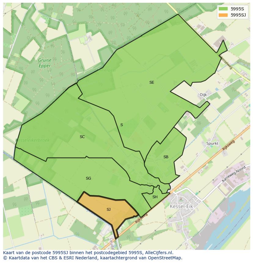 Afbeelding van het postcodegebied 5995 SJ op de kaart.