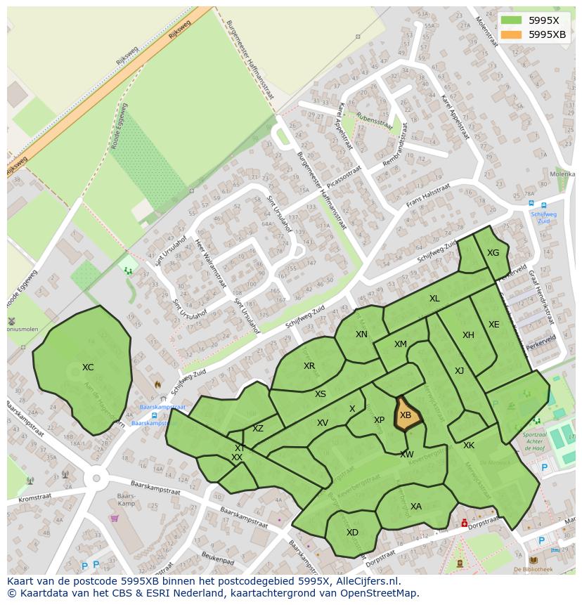 Afbeelding van het postcodegebied 5995 XB op de kaart.
