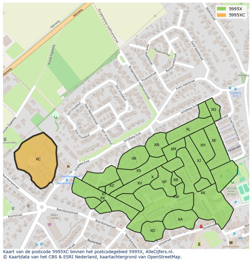 Afbeelding van het postcodegebied 5995 XC op de kaart.