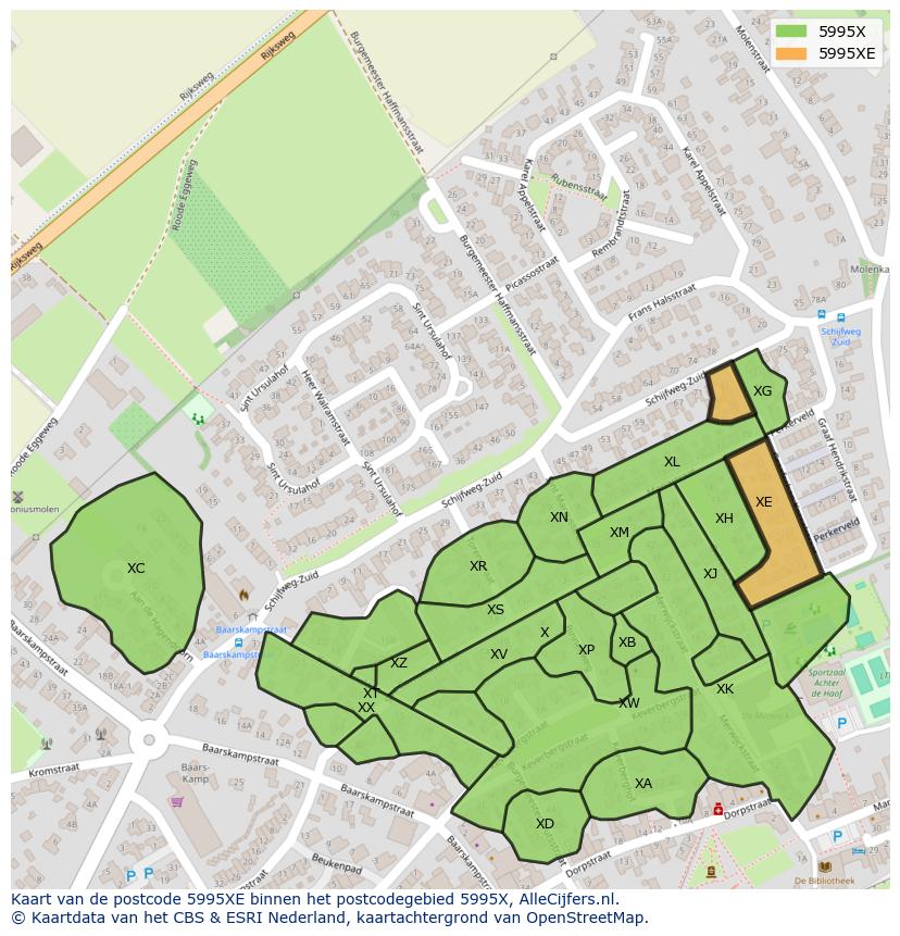 Afbeelding van het postcodegebied 5995 XE op de kaart.