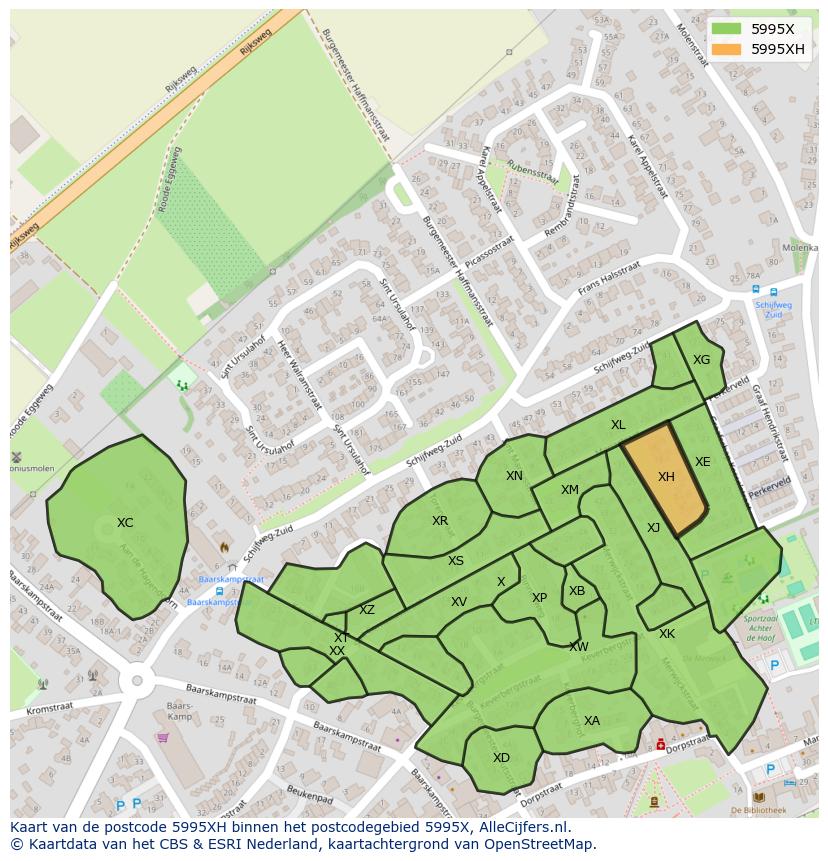 Afbeelding van het postcodegebied 5995 XH op de kaart.