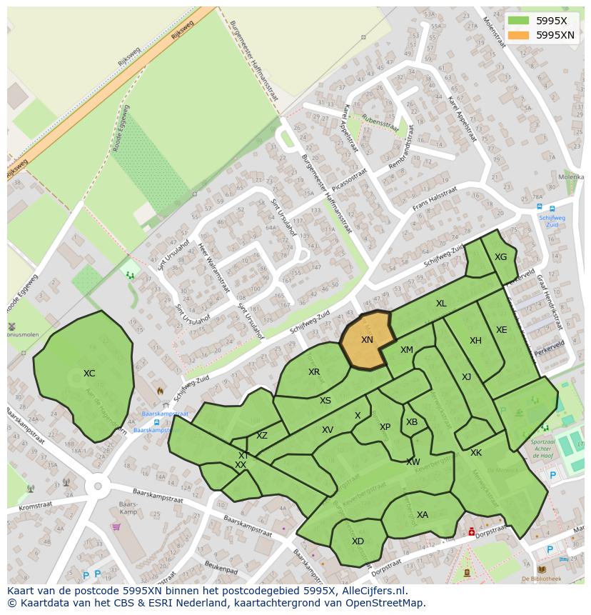 Afbeelding van het postcodegebied 5995 XN op de kaart.
