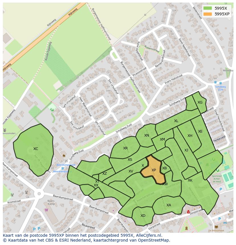Afbeelding van het postcodegebied 5995 XP op de kaart.