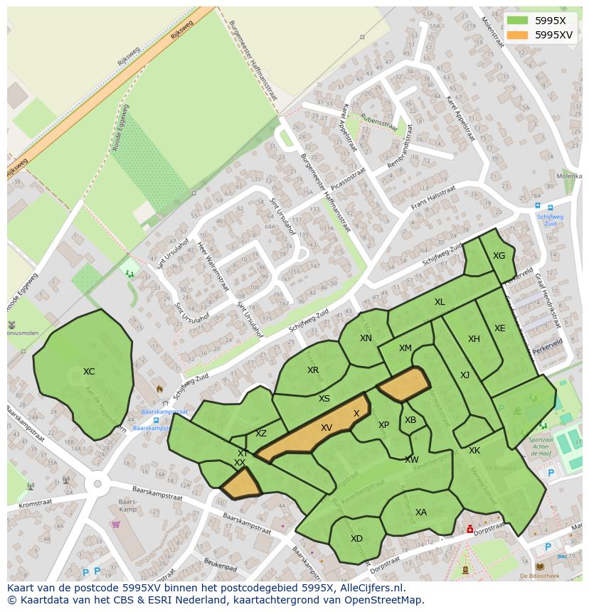 Afbeelding van het postcodegebied 5995 XV op de kaart.