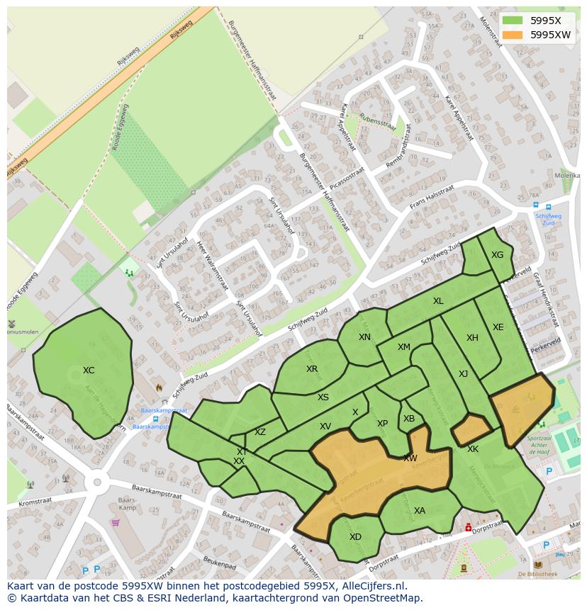 Afbeelding van het postcodegebied 5995 XW op de kaart.