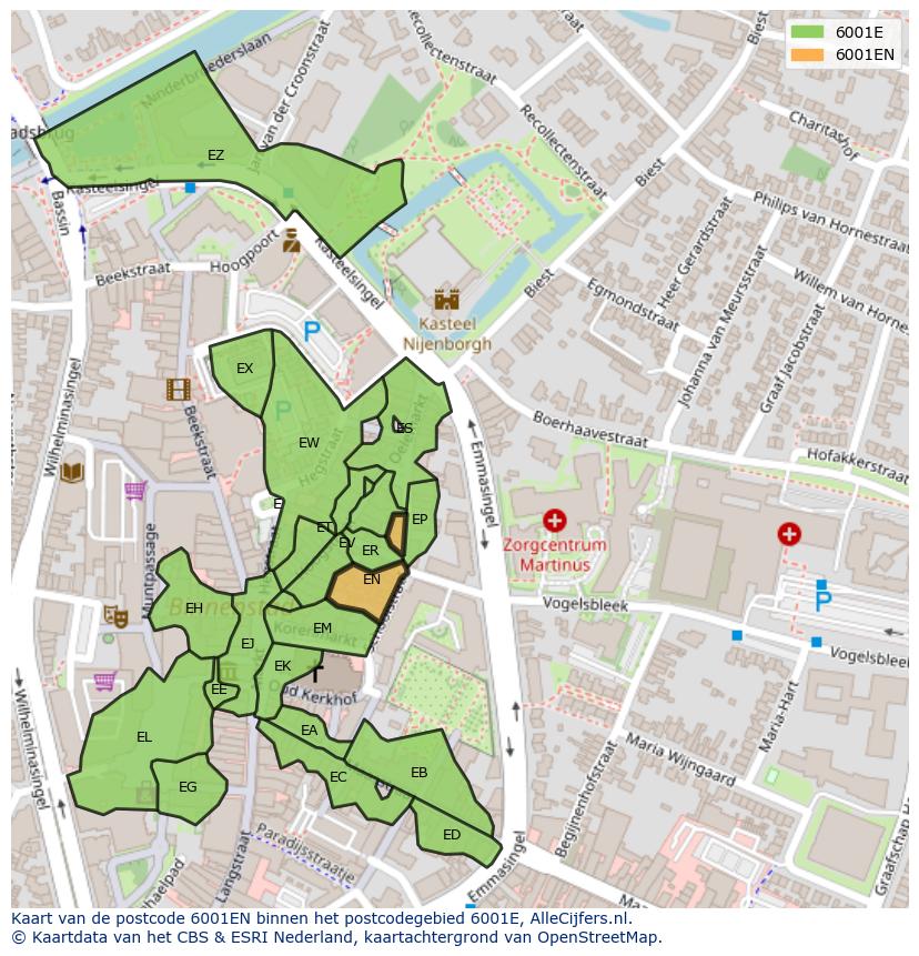 Afbeelding van het postcodegebied 6001 EN op de kaart.