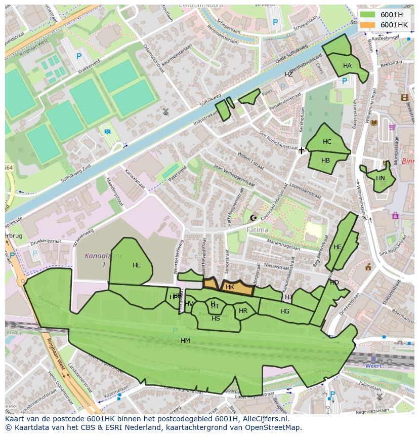 Afbeelding van het postcodegebied 6001 HK op de kaart.