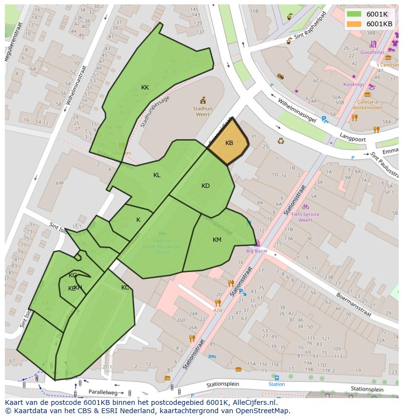 Afbeelding van het postcodegebied 6001 KB op de kaart.