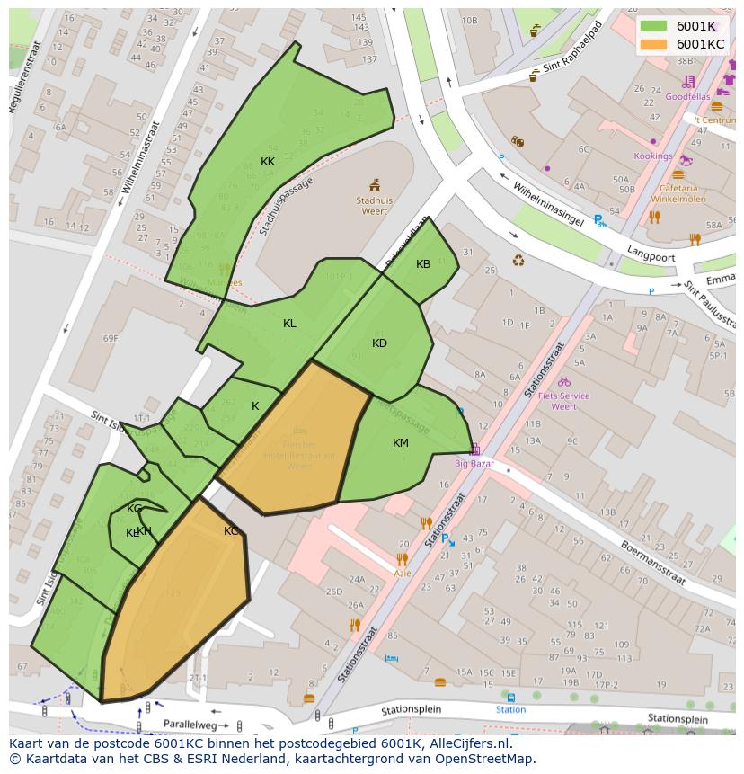 Afbeelding van het postcodegebied 6001 KC op de kaart.