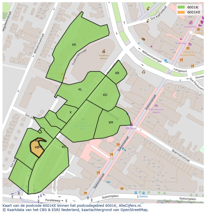 Afbeelding van het postcodegebied 6001 KE op de kaart.