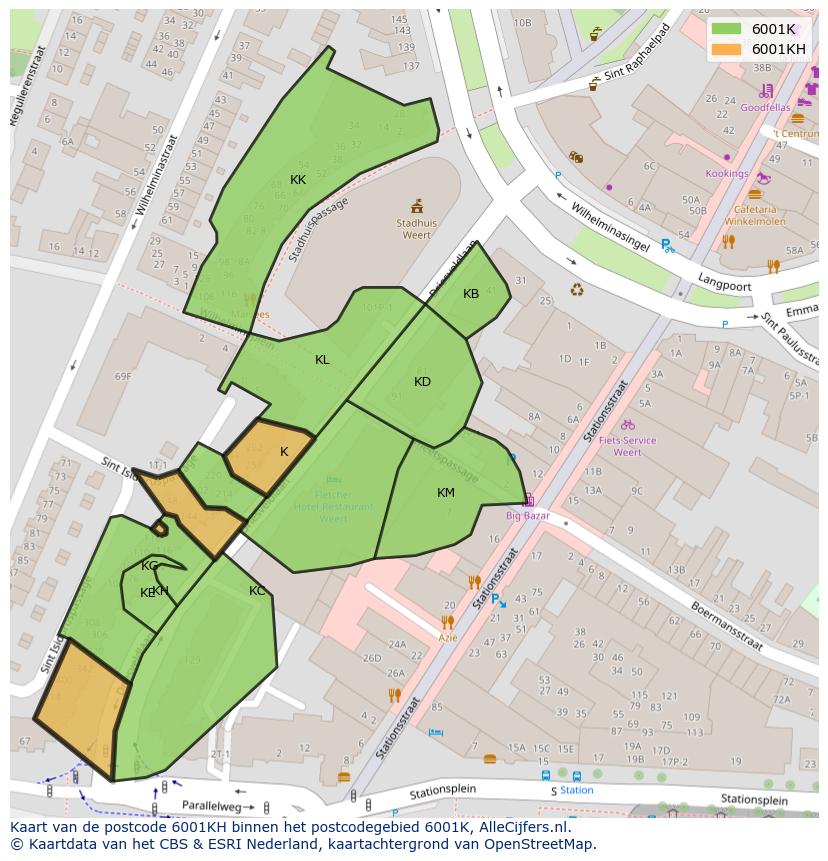 Afbeelding van het postcodegebied 6001 KH op de kaart.