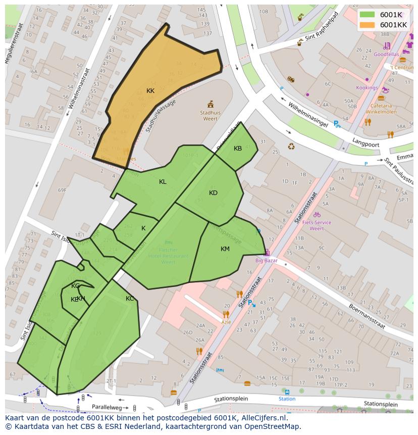 Afbeelding van het postcodegebied 6001 KK op de kaart.