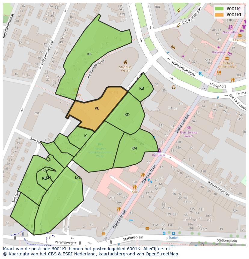 Afbeelding van het postcodegebied 6001 KL op de kaart.