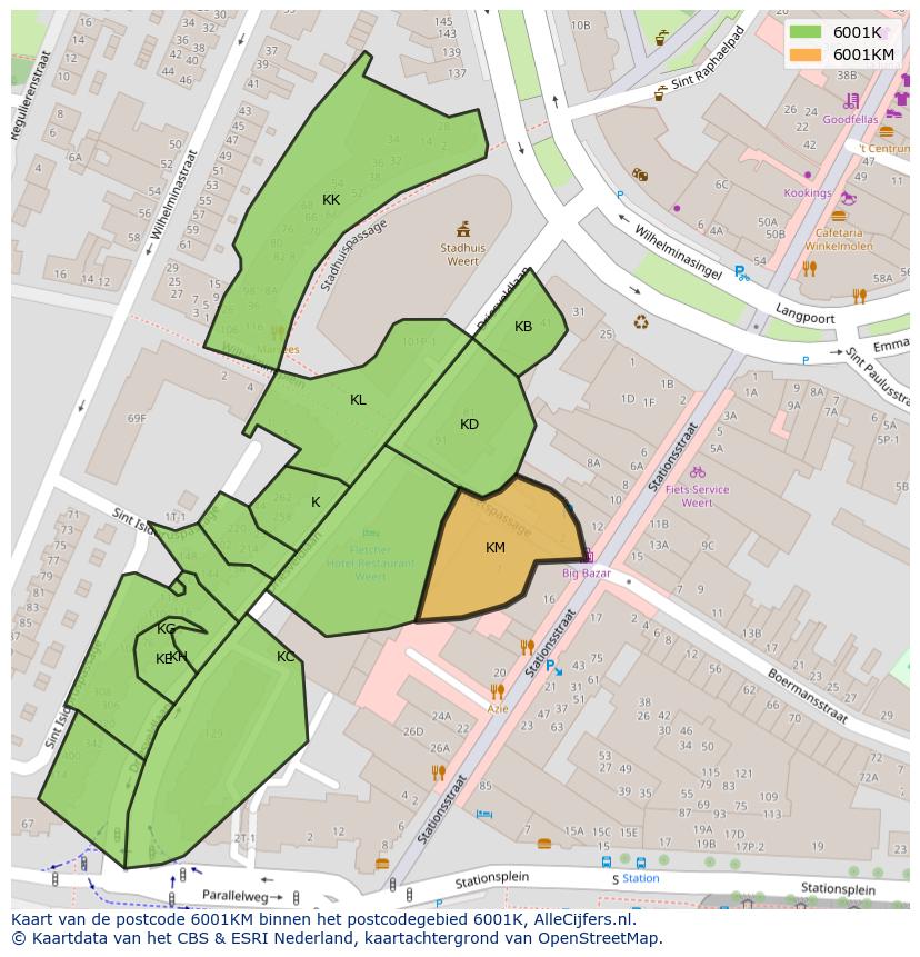Afbeelding van het postcodegebied 6001 KM op de kaart.
