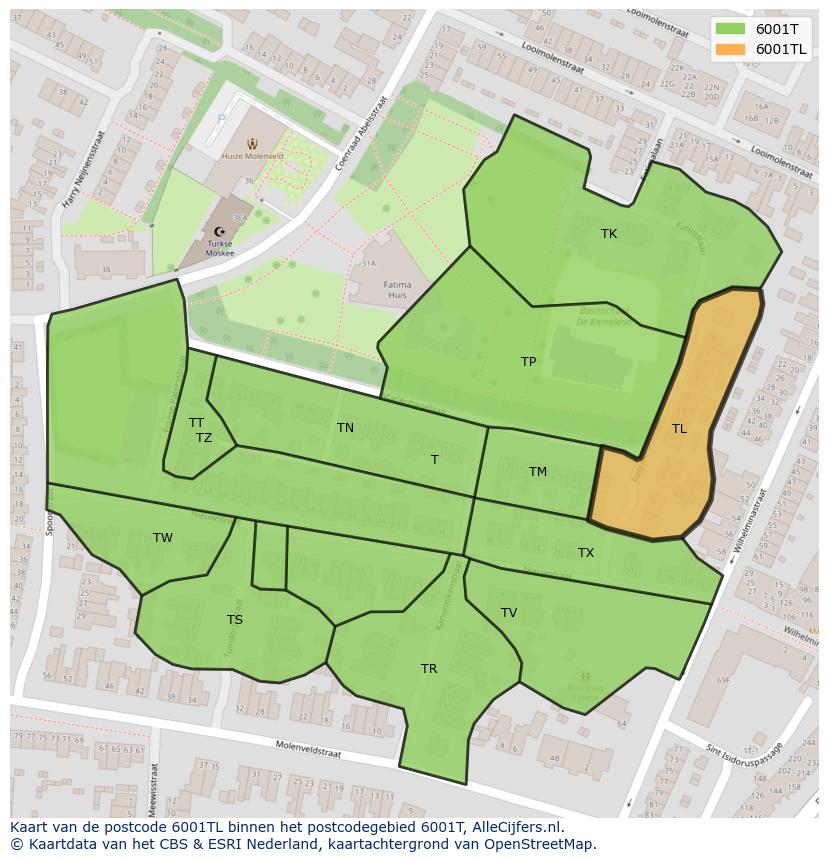 Afbeelding van het postcodegebied 6001 TL op de kaart.