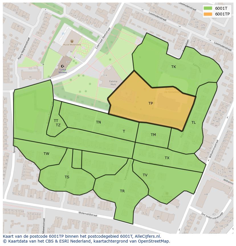Afbeelding van het postcodegebied 6001 TP op de kaart.