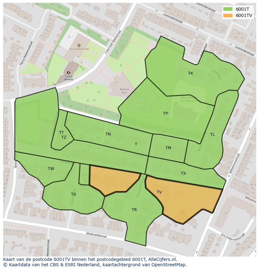 Afbeelding van het postcodegebied 6001 TV op de kaart.