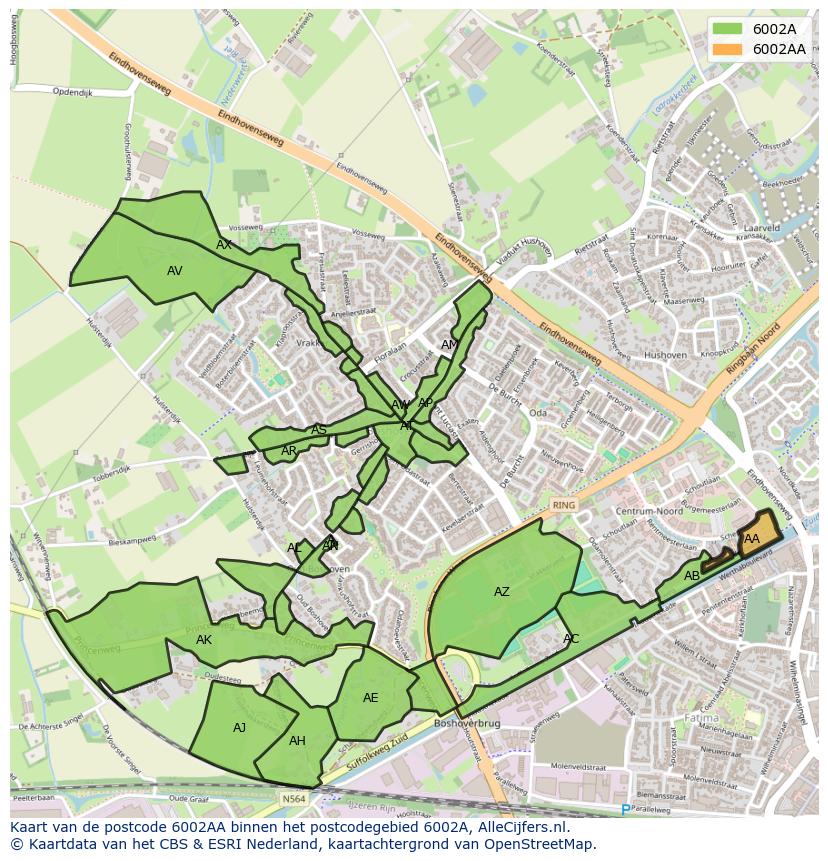 Afbeelding van het postcodegebied 6002 AA op de kaart.