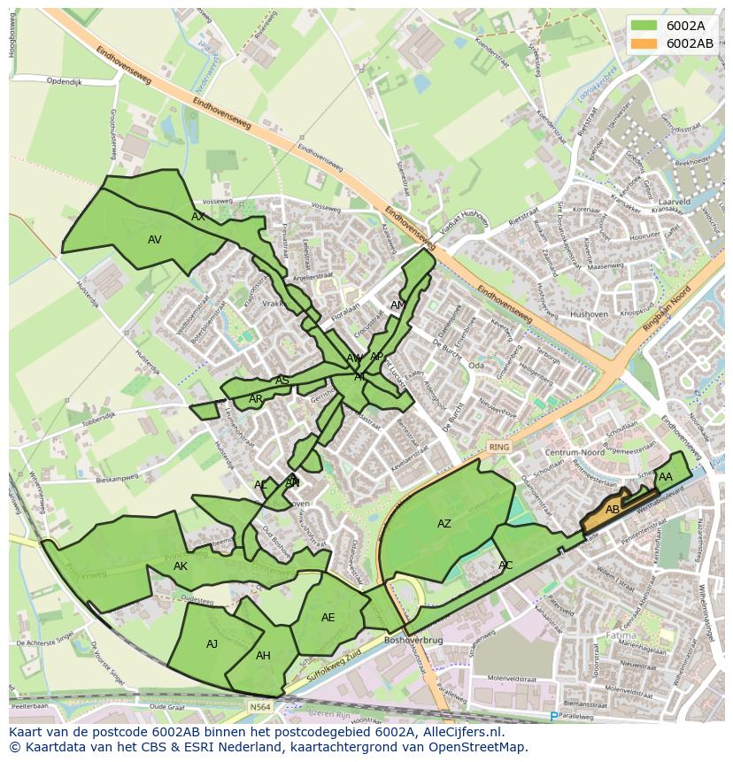 Afbeelding van het postcodegebied 6002 AB op de kaart.