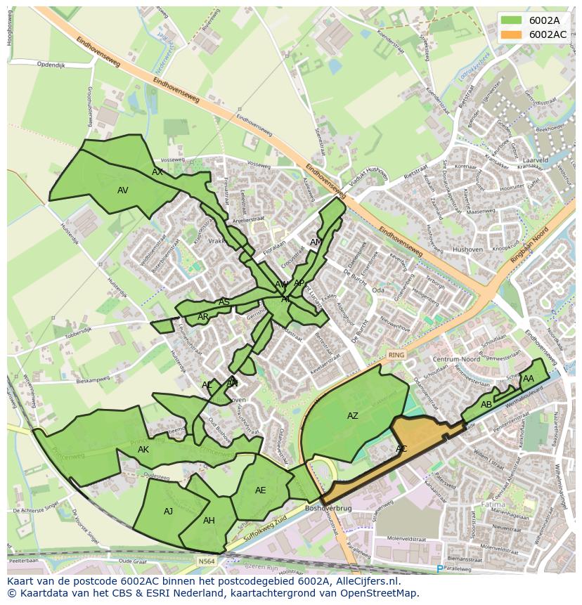 Afbeelding van het postcodegebied 6002 AC op de kaart.